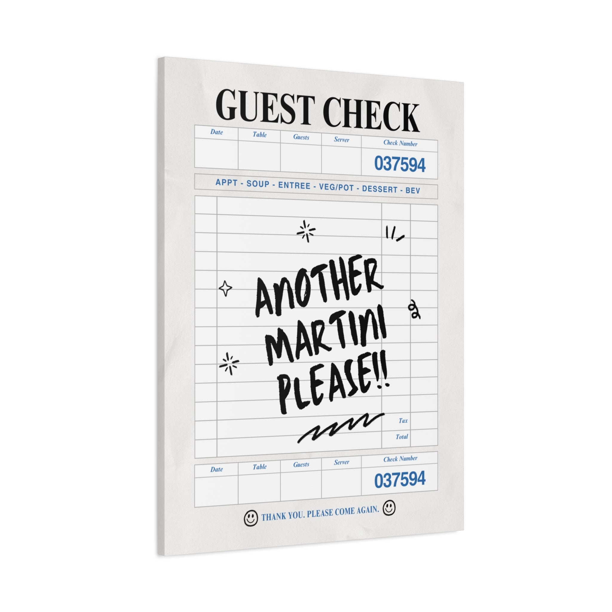 'GUEST CHECK' ART CANVAS