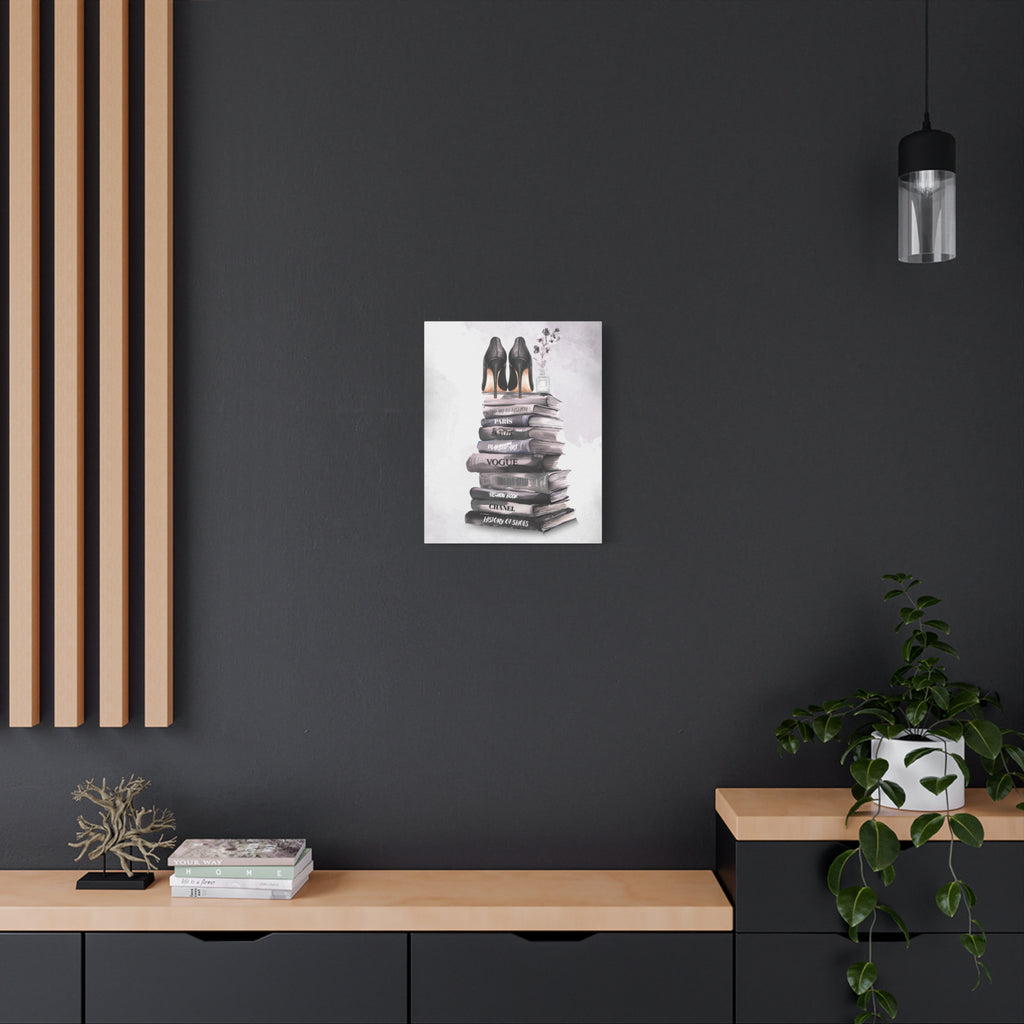 Fashion Books & Heels Canvas Wall Art — Chic Stack Print