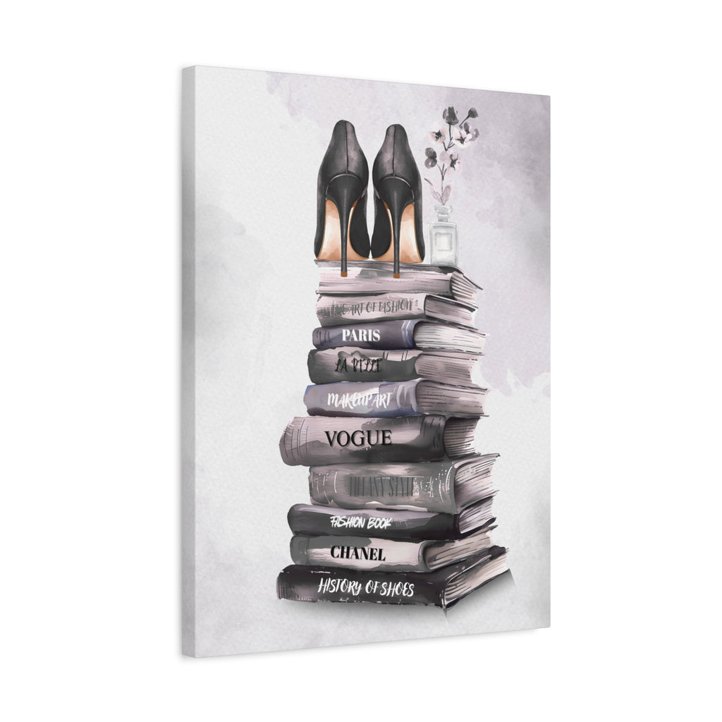 Fashion Books & Heels Canvas Wall Art — Chic Stack Print