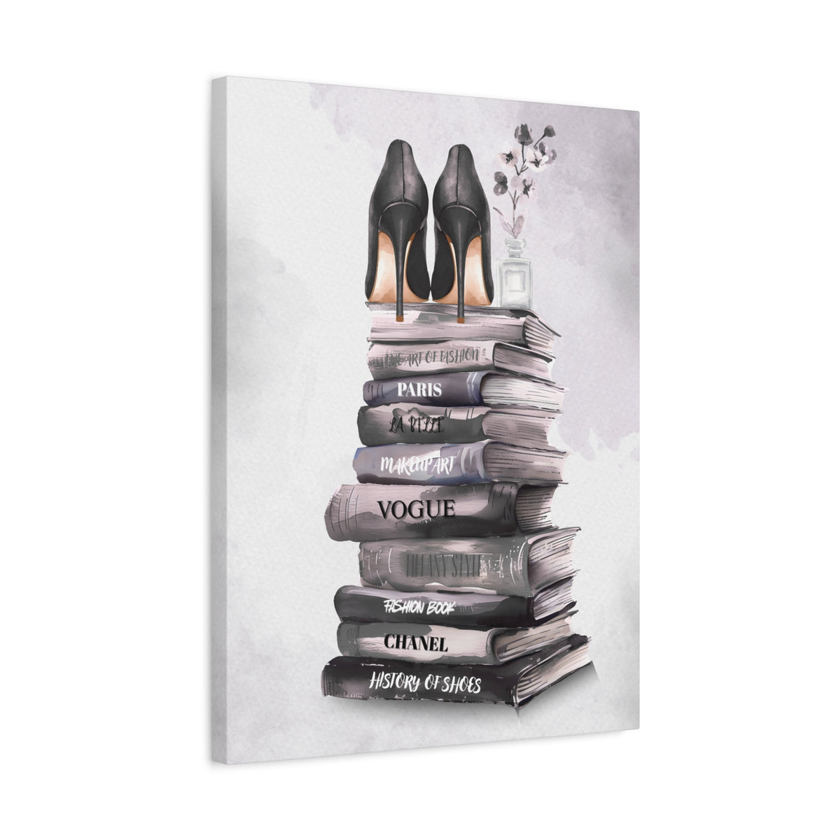 Fashion Books & Heels Canvas Wall Art — Chic Stack Print