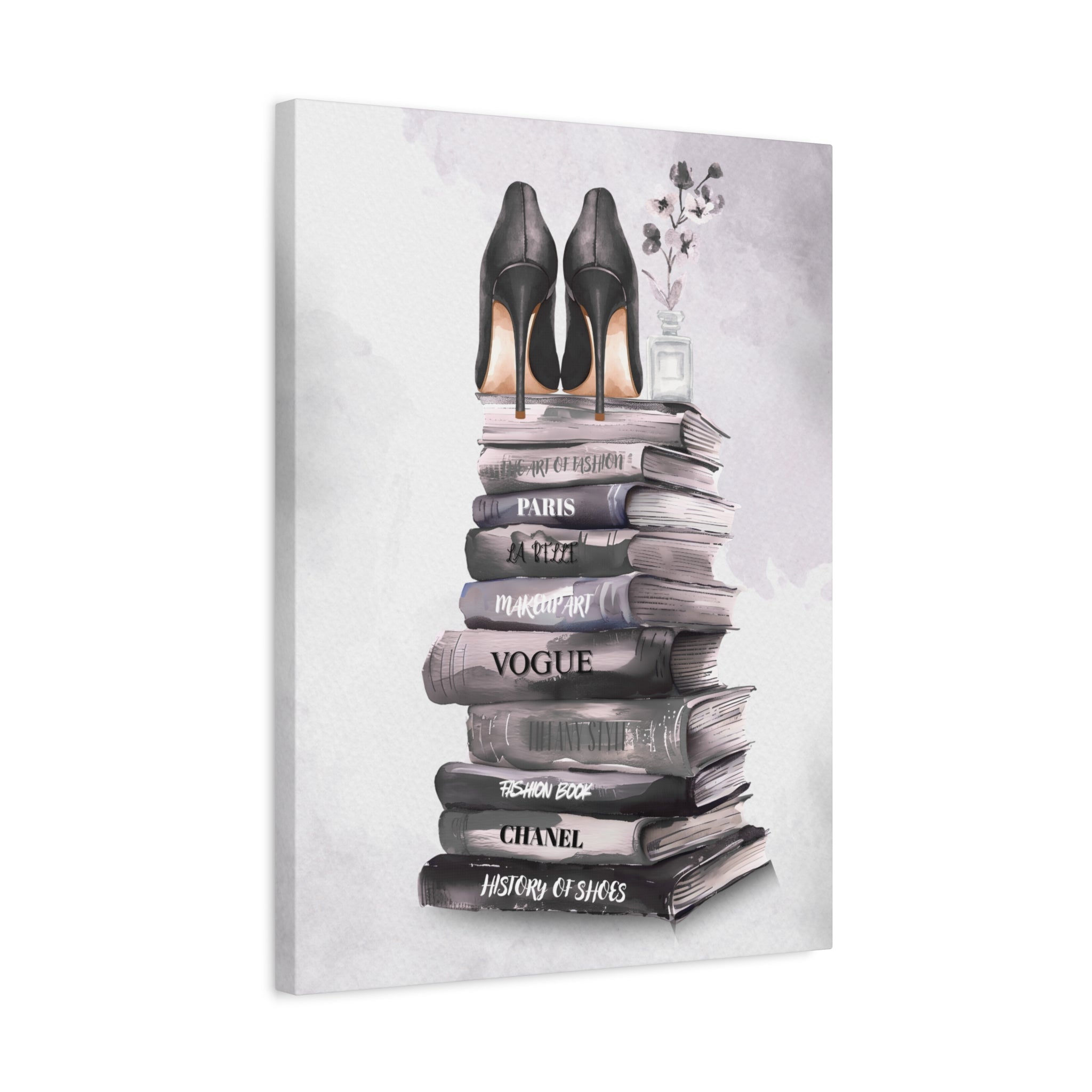 Fashion Books & Heels Canvas Wall Art — Chic Stack Print