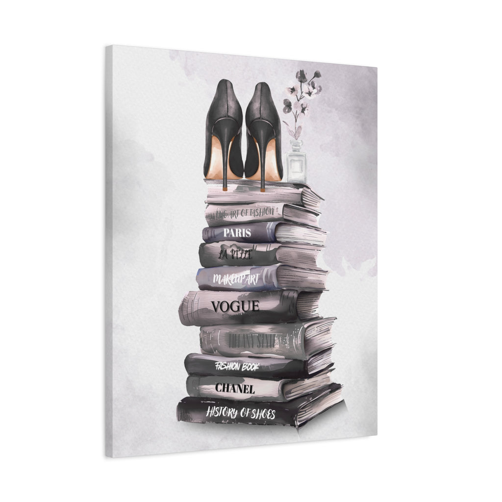 Fashion Books & Heels Canvas Wall Art — Chic Stack Print