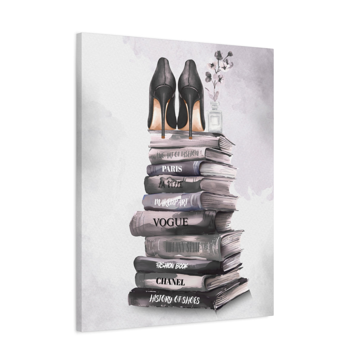 Fashion Books & Heels Canvas Wall Art — Chic Stack Print