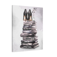Fashion Books & Heels Canvas Wall Art — Chic Stack Print