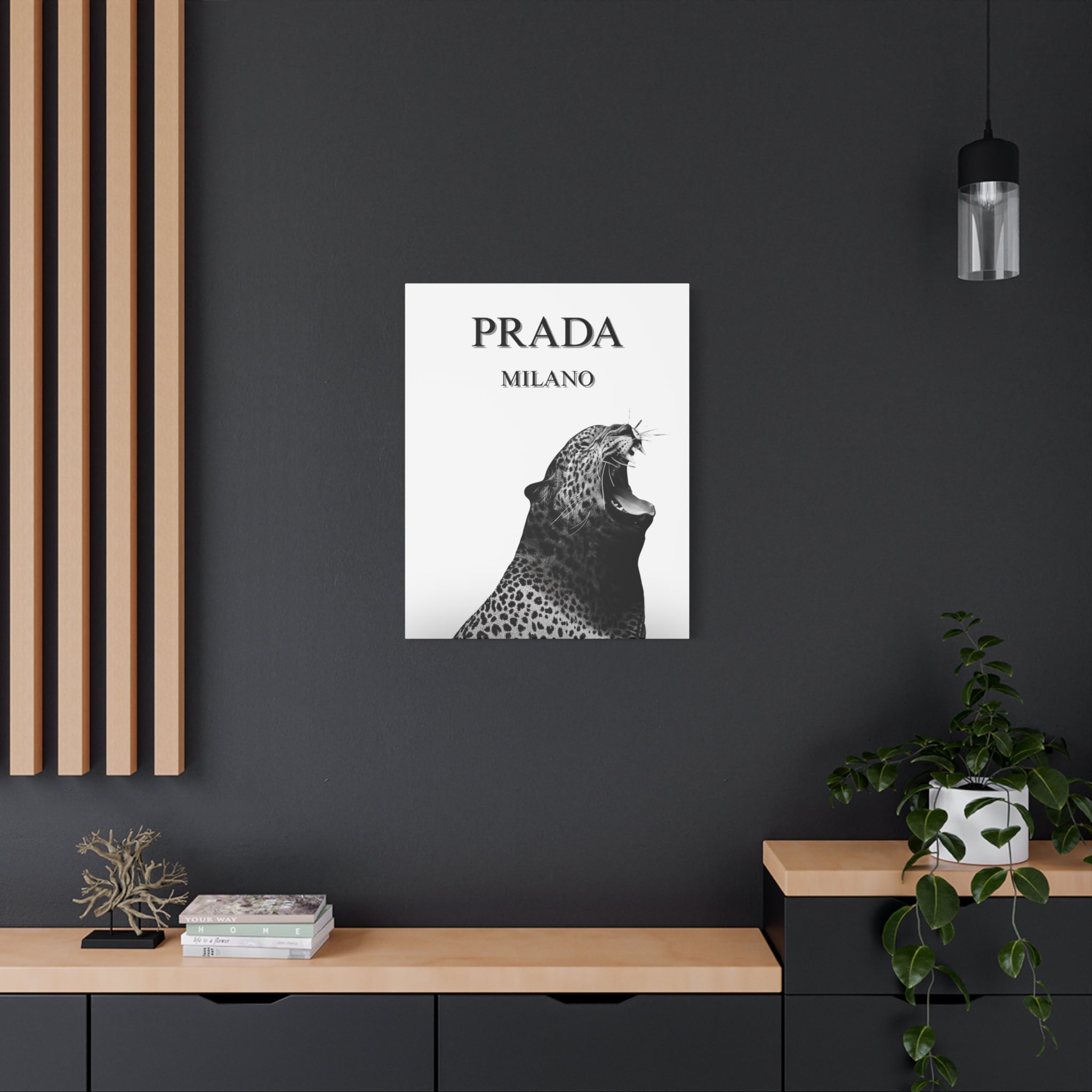 Luxury Leopard Canvas Wall Art – 'PRADA MILANO' Style Matte Stretched Canvas