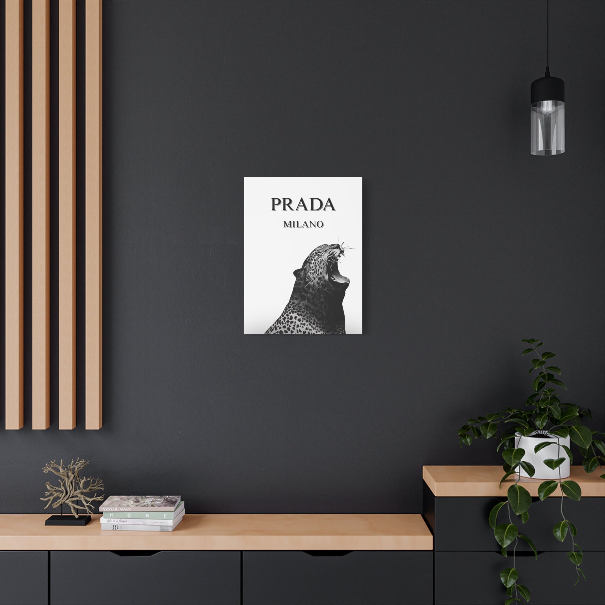 Luxury Leopard Canvas Wall Art – 'PRADA MILANO' Style Matte Stretched Canvas