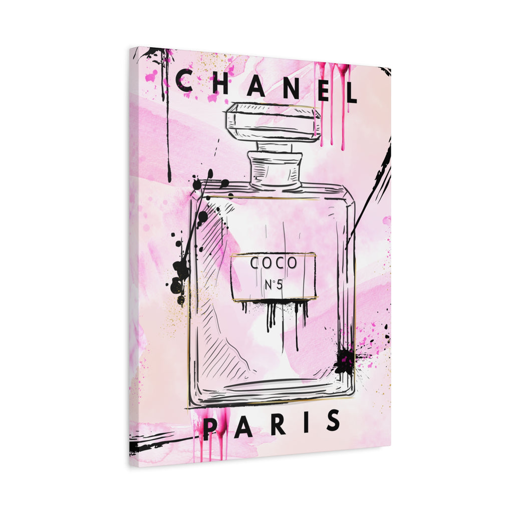 Coco No.5 Perfume Bottle Pink Canvas Wall Art