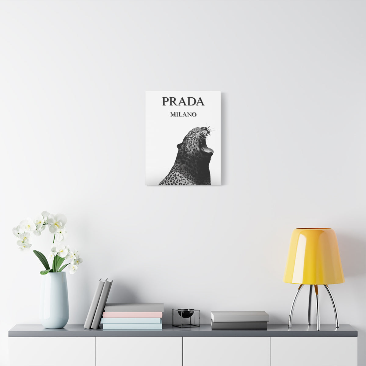 Luxury Leopard Canvas Wall Art – 'PRADA MILANO' Style Matte Stretched Canvas