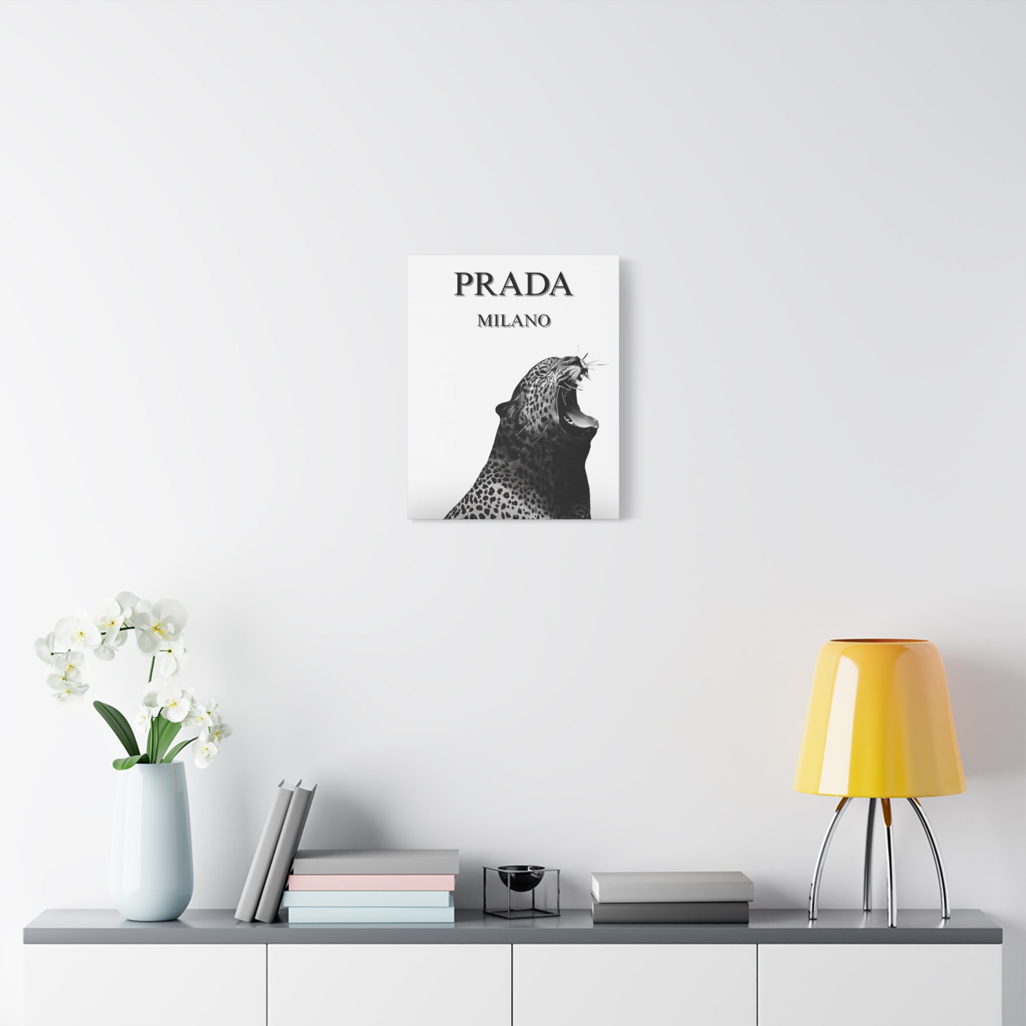 Luxury Leopard Canvas Wall Art – 'PRADA MILANO' Style Matte Stretched Canvas