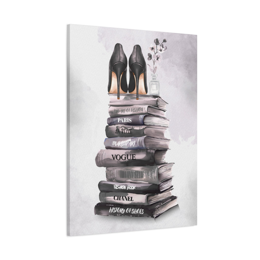 Fashion Books & Heels Canvas Wall Art — Chic Stack Print