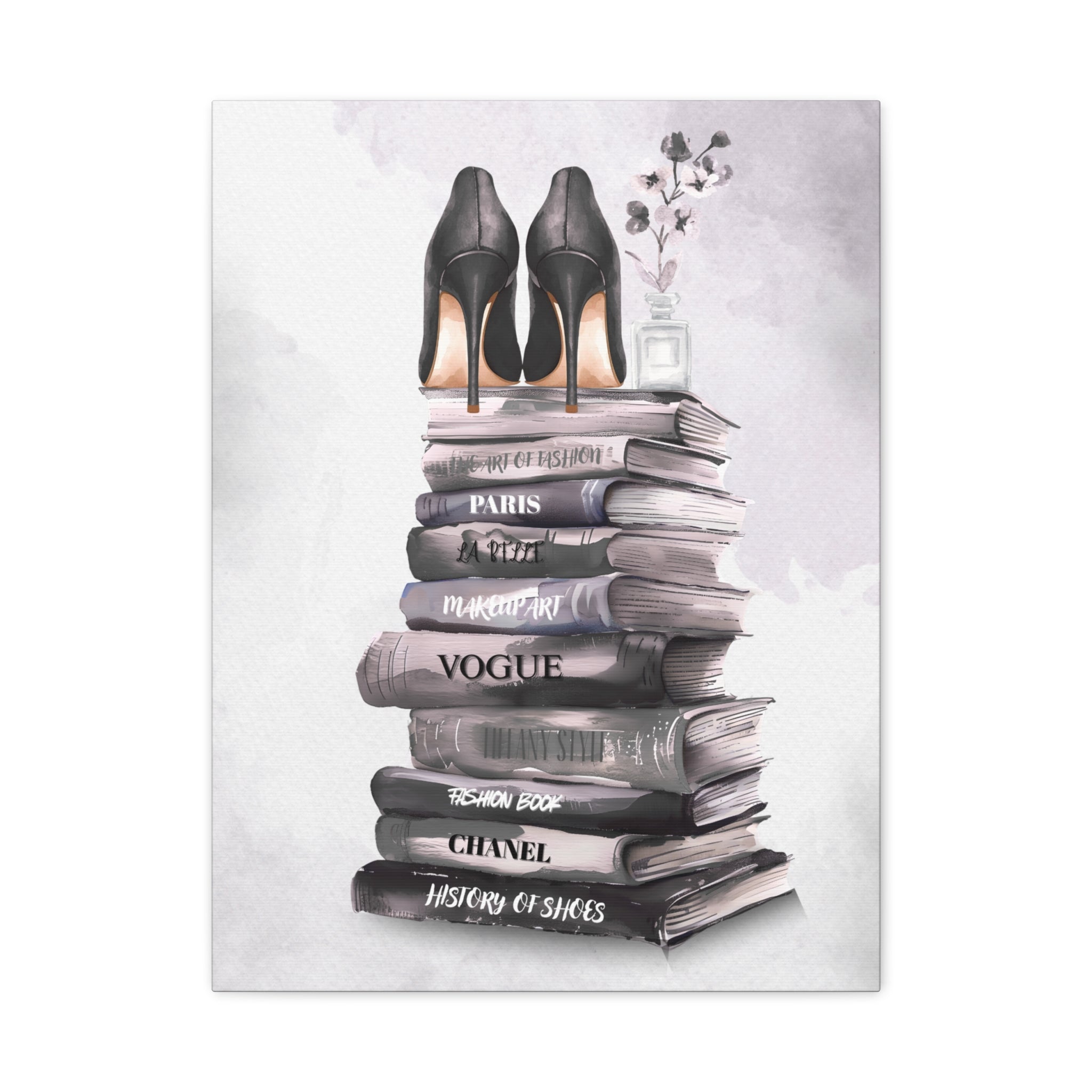 Fashion Books & Heels Canvas Wall Art — Chic Stack Print