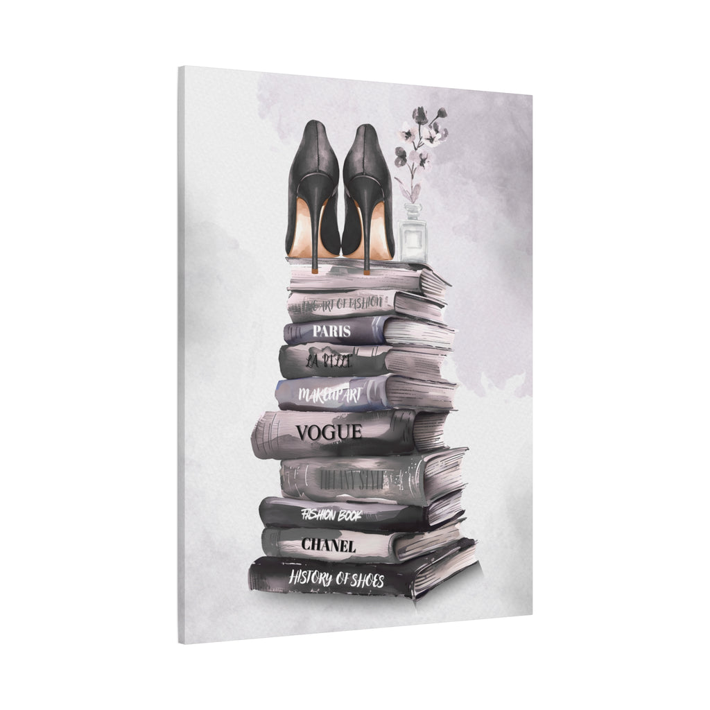 Fashion Books & Heels Canvas Wall Art — Chic Stack Print