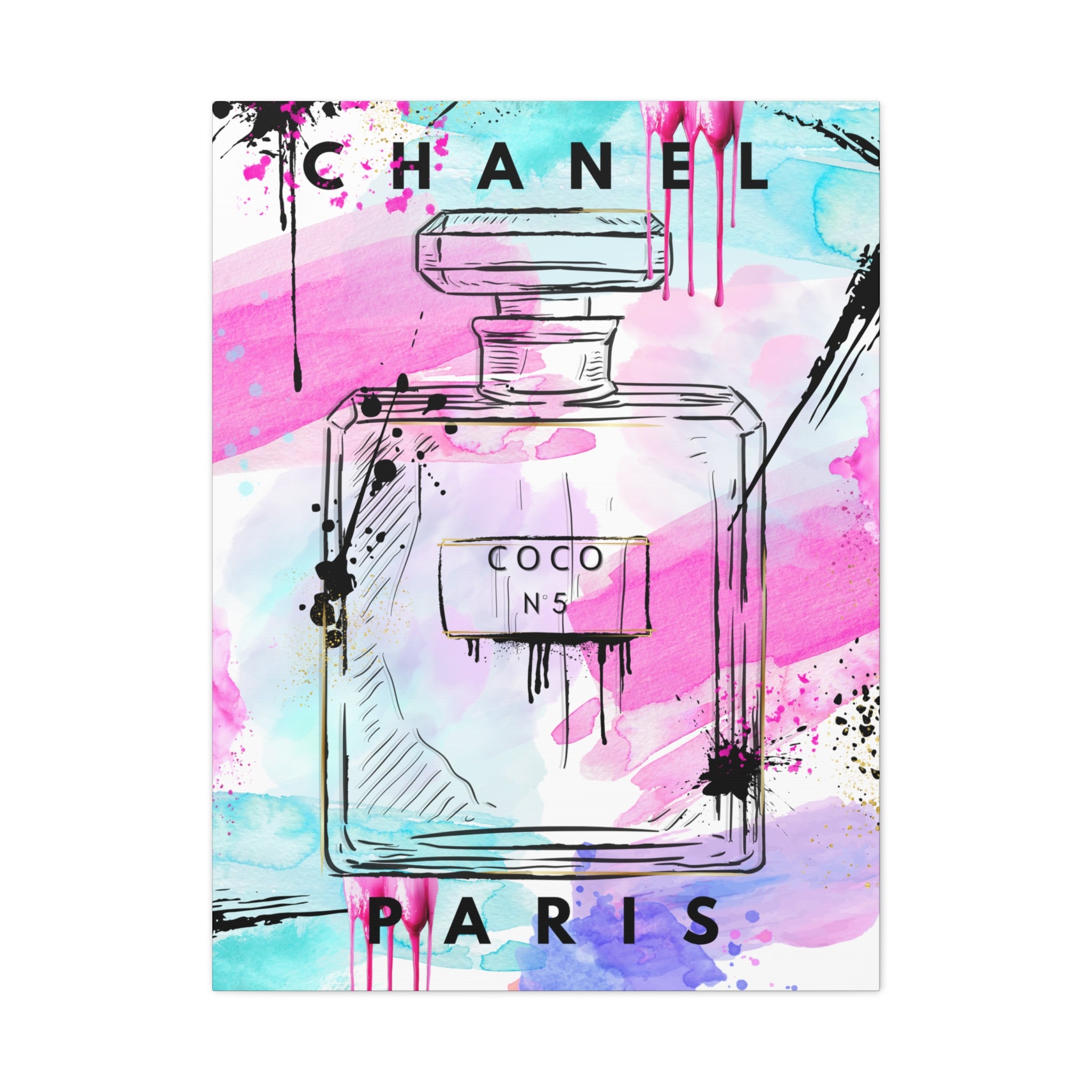 Coco No.5 Watercolor Perfume Bottle Matte Canvas Wall Art