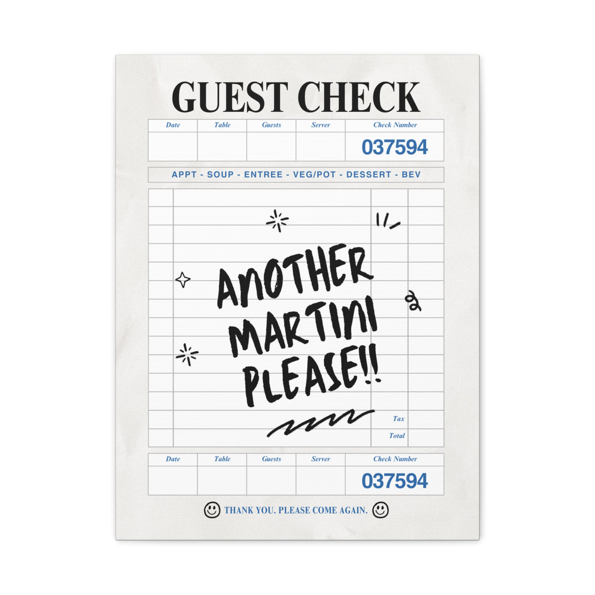 'GUEST CHECK' ART CANVAS