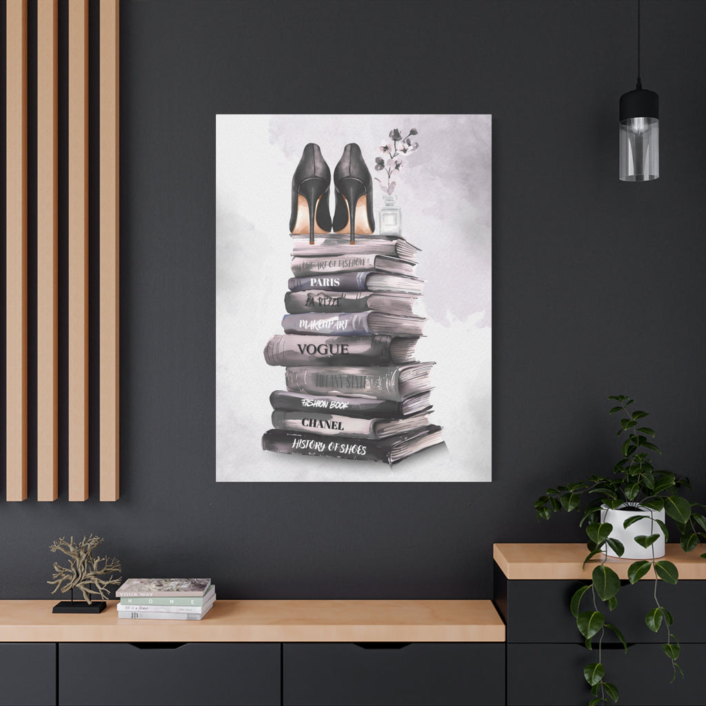 Fashion Books & Heels Canvas Wall Art — Chic Stack Print