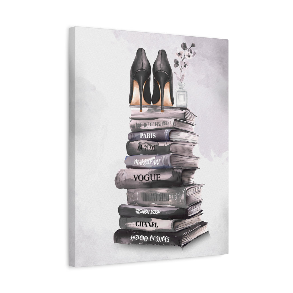 Fashion Books & Heels Canvas Wall Art — Chic Stack Print