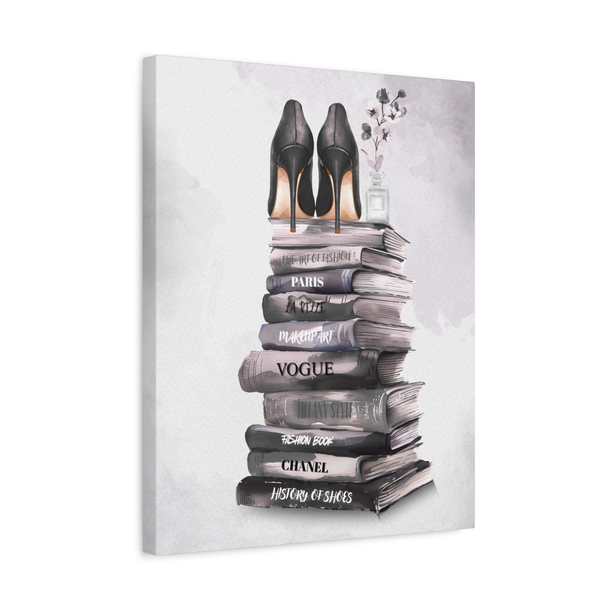 Fashion Books & Heels Canvas Wall Art — Chic Stack Print