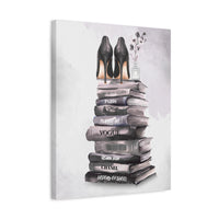 Fashion Books & Heels Canvas Wall Art — Chic Stack Print