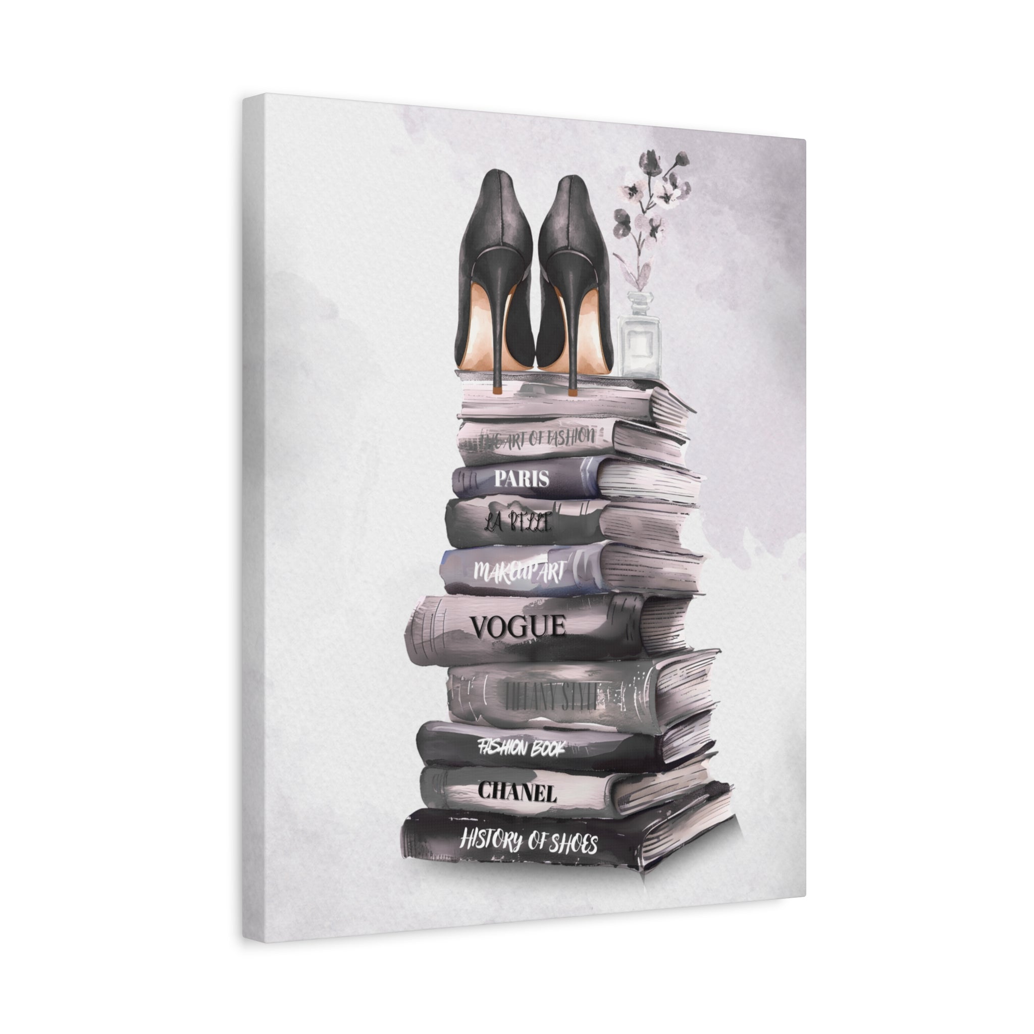 Fashion Books & Heels Canvas Wall Art — Chic Stack Print