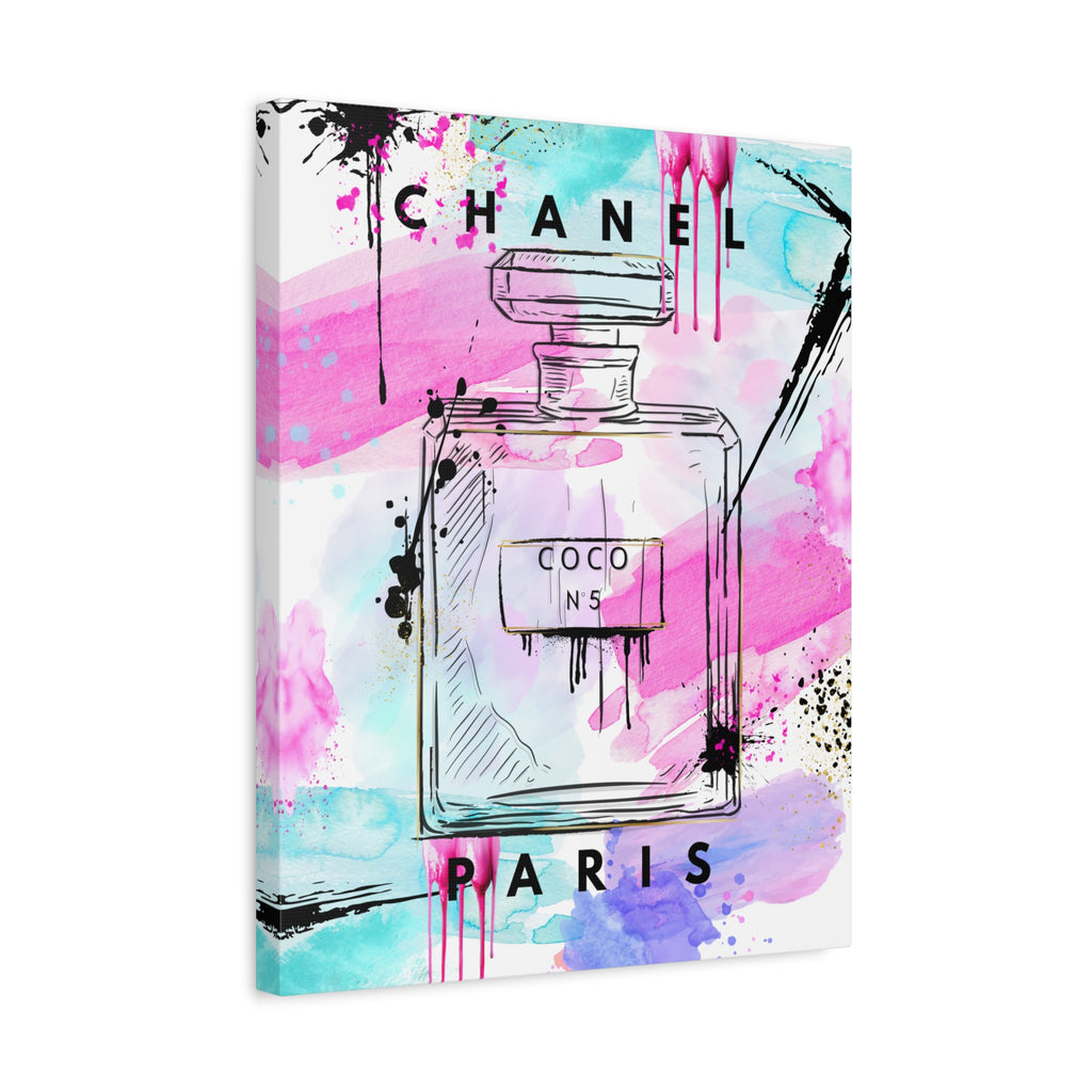 Coco No.5 Watercolor Perfume Bottle Matte Canvas Wall Art