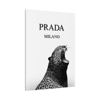 Luxury Leopard Canvas Wall Art – 'PRADA MILANO' Style Matte Stretched Canvas
