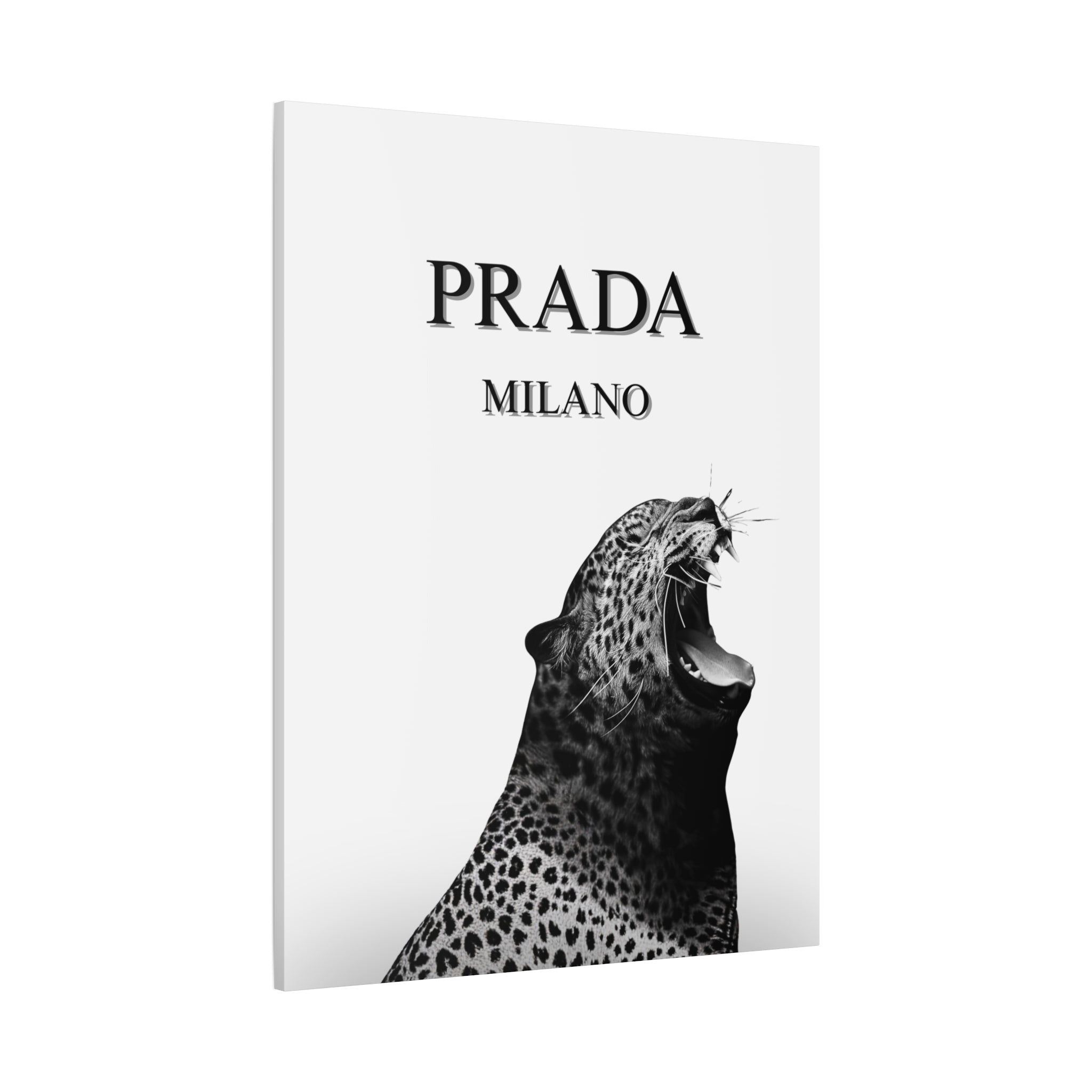 Luxury Leopard Canvas Wall Art – 'PRADA MILANO' Style Matte Stretched Canvas