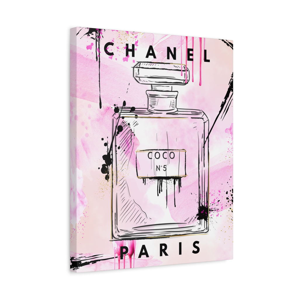 Coco No.5 Perfume Bottle Pink Canvas Wall Art
