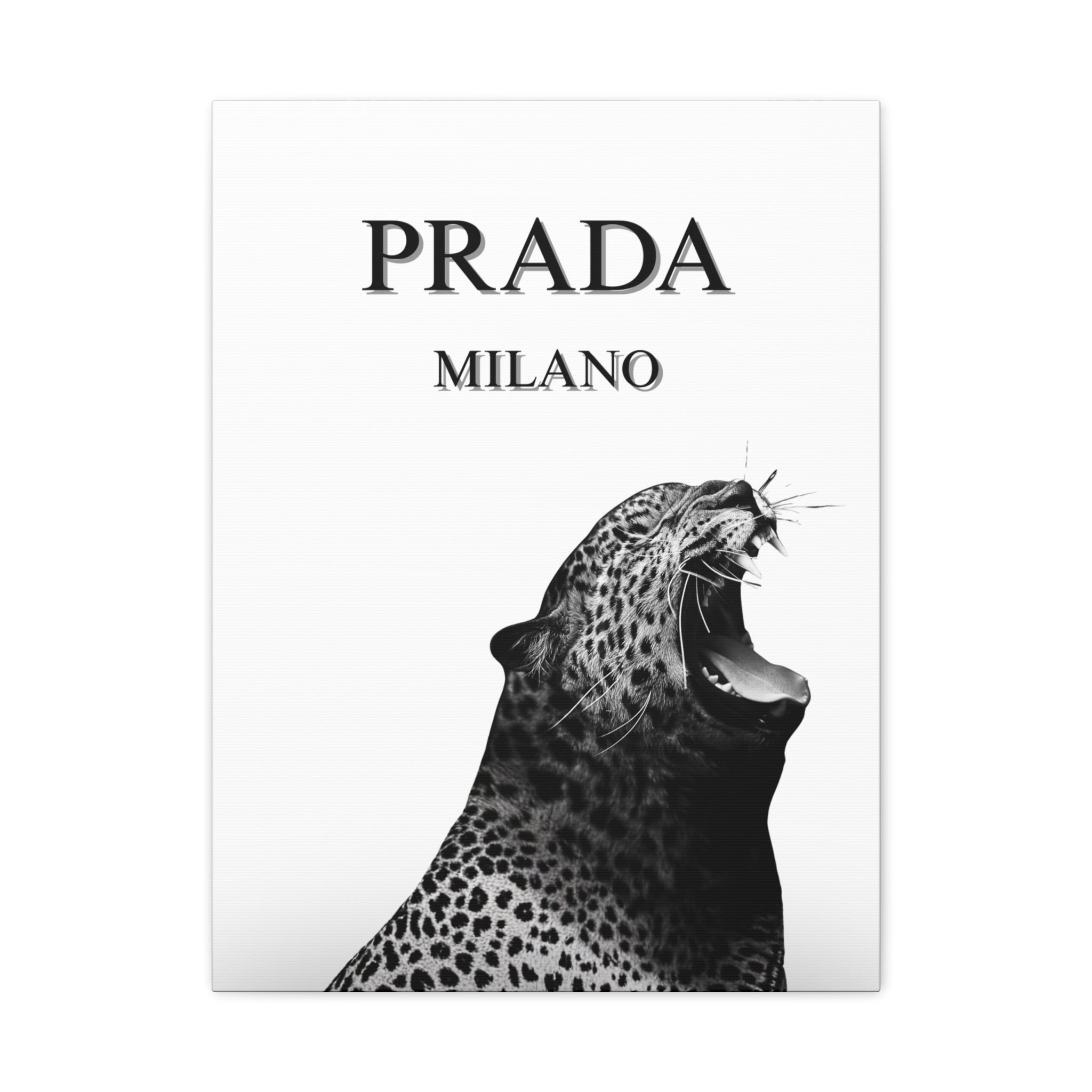 Luxury Leopard Canvas Wall Art – 'PRADA MILANO' Style Matte Stretched Canvas
