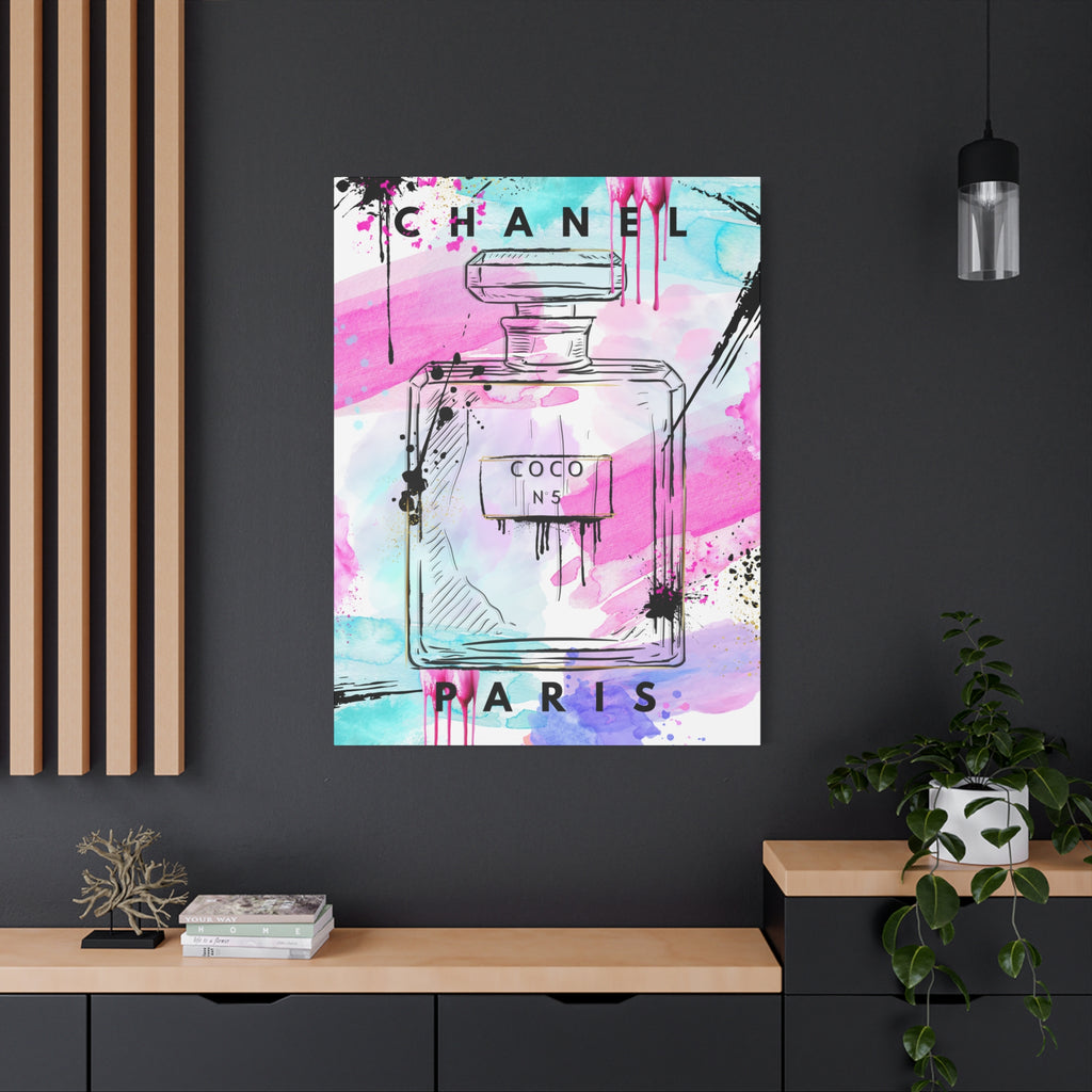 Coco No.5 Watercolor Perfume Bottle Matte Canvas Wall Art
