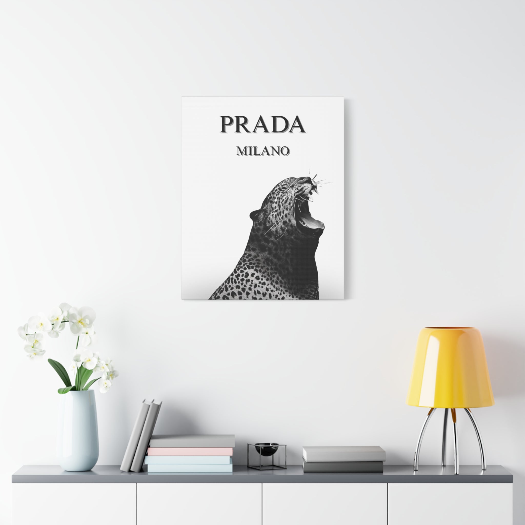 Luxury Leopard Canvas Wall Art – 'PRADA MILANO' Style Matte Stretched Canvas